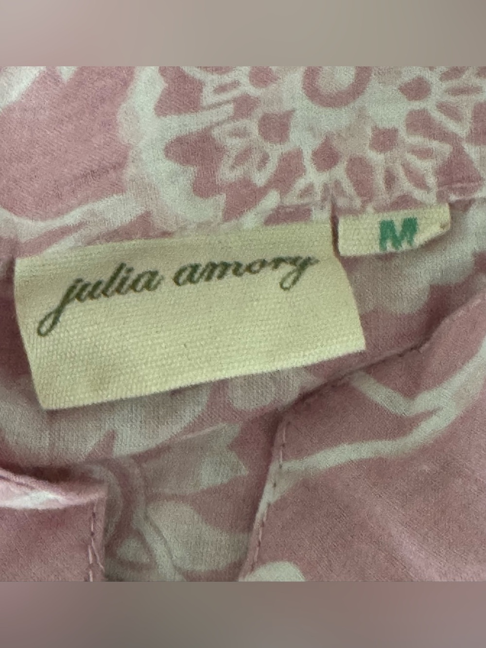 Julia Amory ~ Majorelle Caftan Dress Pink Floral and White Lace Size Medium